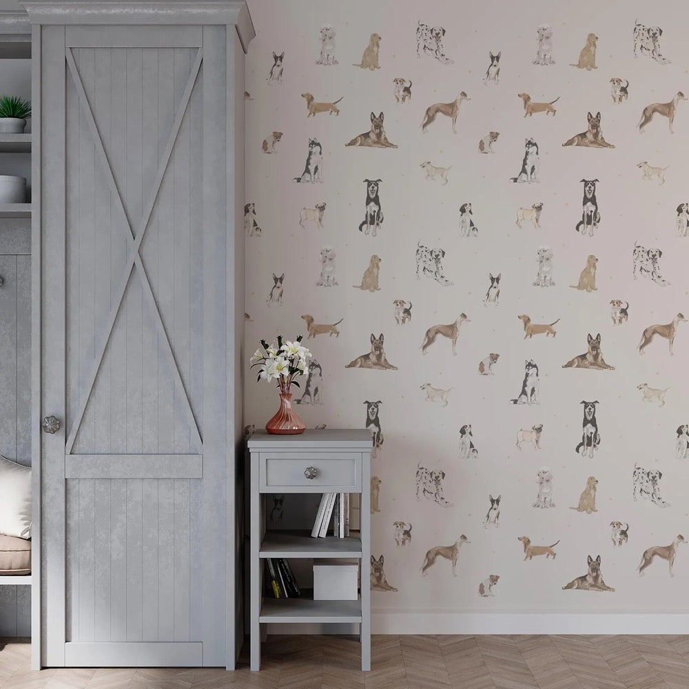 Dog Wallpaper Mural – Cute Watercolor Dogs Wall Art for Kids Room or Nursery – Custom Peel and Stick
