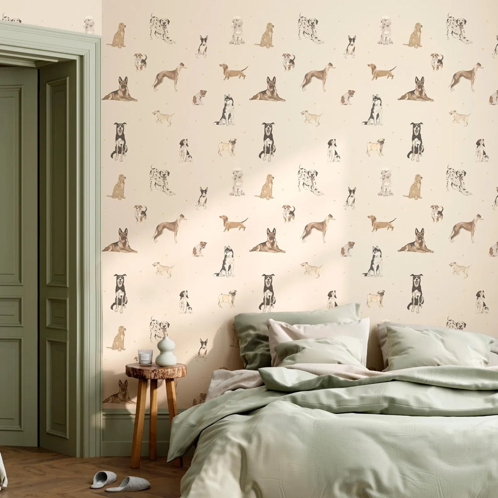Dog Wallpaper Mural – Cute Watercolor Dogs Wall Art for Kids Room or Nursery – Custom Peel and Stick