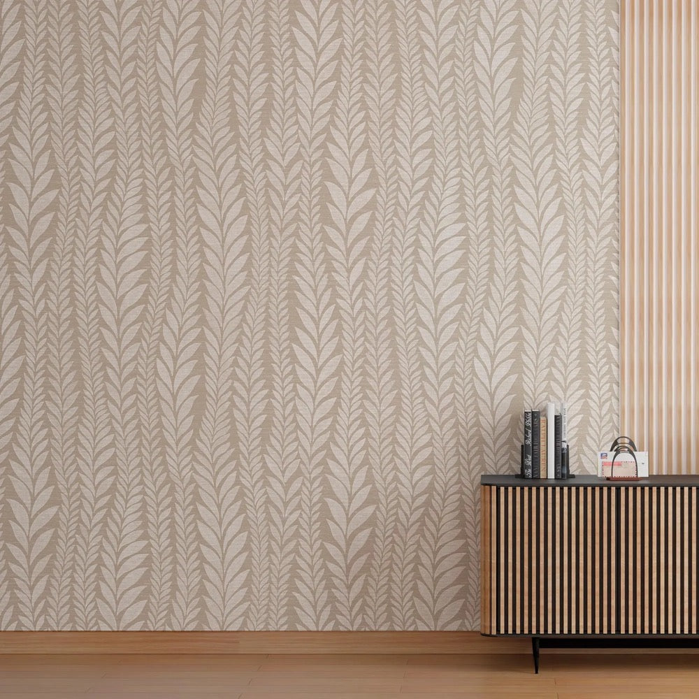 Neutral Leaf Pattern Wallpaper – Modern Botanical Wall Mural – Beige Peel & Stick