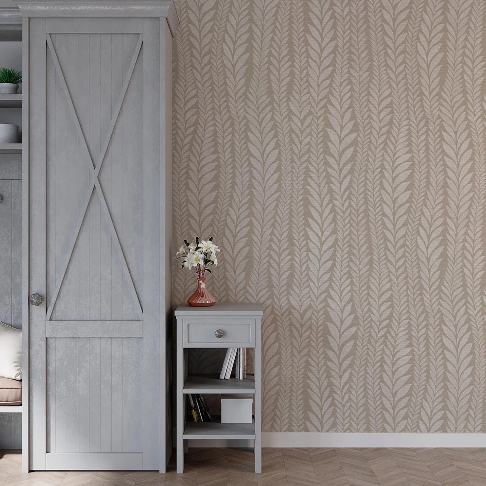 Neutral Leaf Pattern Wallpaper – Modern Botanical Wall Mural – Beige Peel & Stick