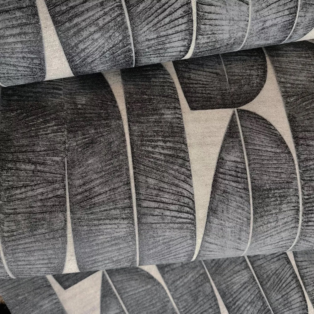 Geometric fossil leaf Faux fabric Textured gray tan beige cream modern wallpaper