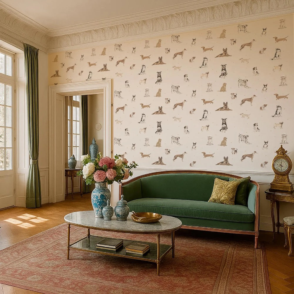 Dog Wallpaper Mural – Cute Watercolor Dogs Wall Art for Kids Room or Nursery – Custom Peel and Stick